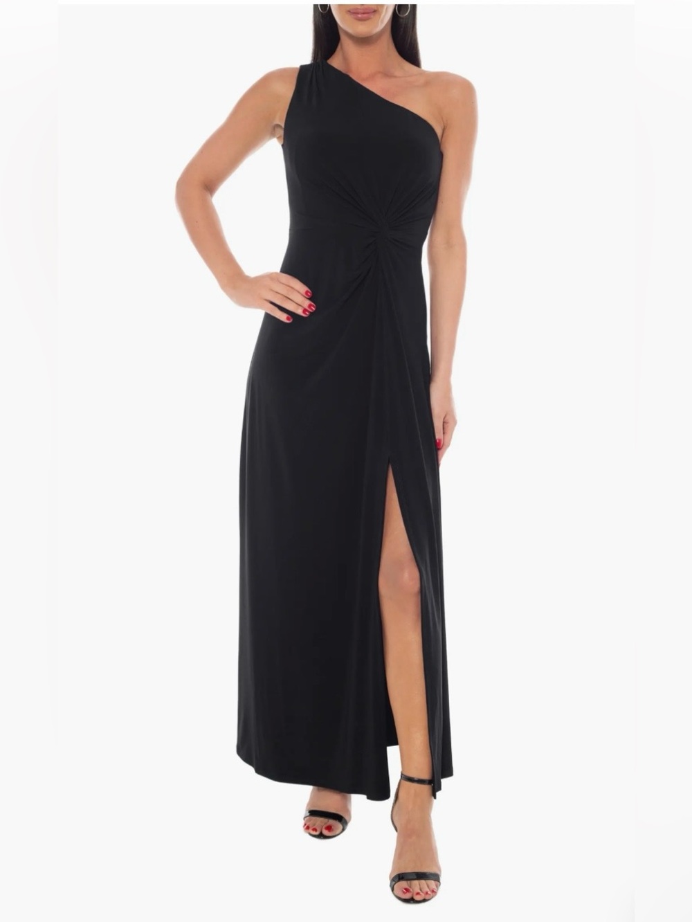 One-Shoulder Black Ruched Evening Dress